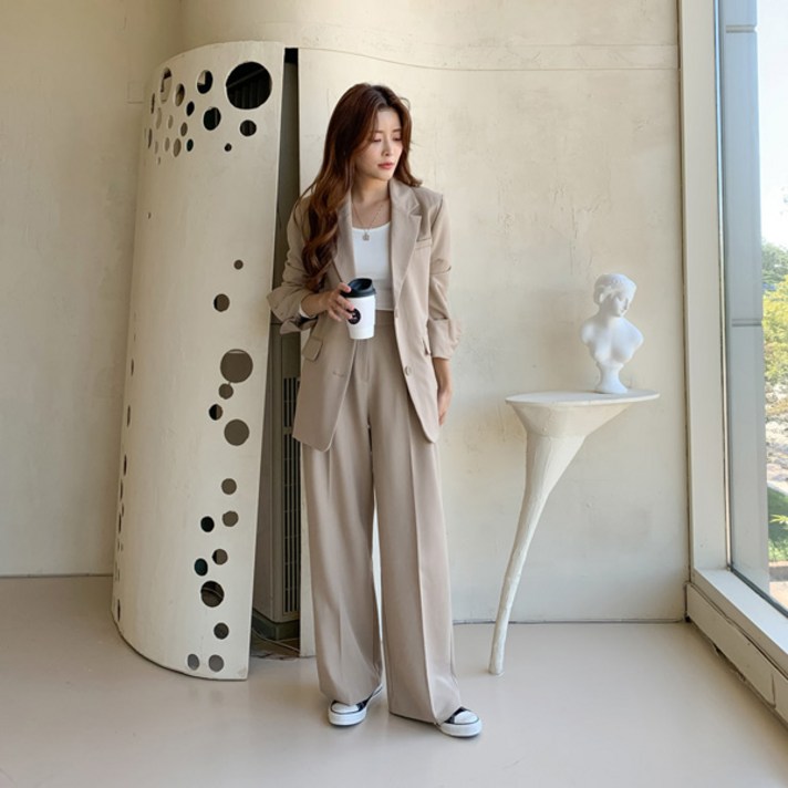 토마토팩토리 여성용 베이직 자켓  와이드 슬랙스 세트