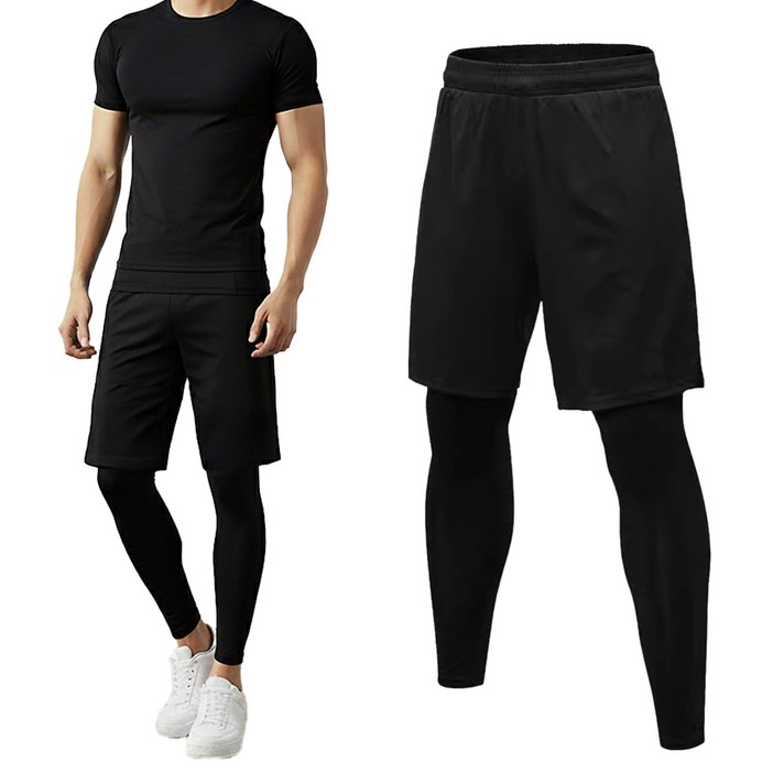 풀로우 남자 레깅스 반바지일체형 투인원 기능성타이즈