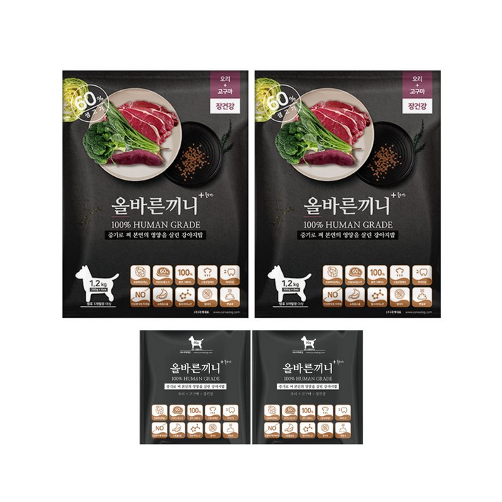 올바른끼니 플러스오리 고구마장건강 강아지사료 60생육, 100휴먼그레이드, 스팀공법 영양식 강아지밥, 1.25kg, 2개, 오리 올바른끼니 플러스오리 고구마장건강 강아지사료 60생육, 100휴먼그레이드, 스팀공법 영양식 강아지밥, 1.25kg, 2개, 오리
