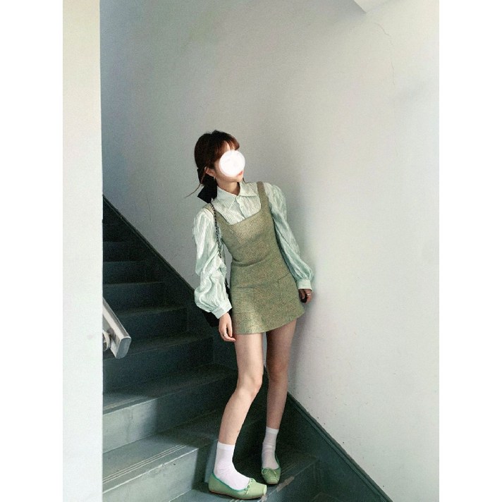 해피유통 여성 투피스세트 트위드 나시 나시 원피스벌룬 소매 셔츠 톱jh lmy