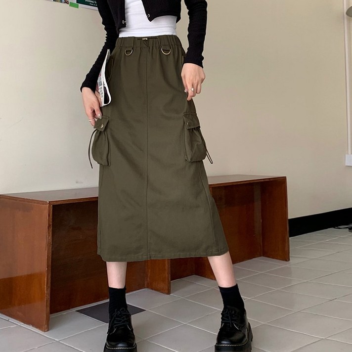 카고 포켓 롱 밴딩 슬릿 뒷트임 스트링 스커트 치마 데일리 카고 포켓 롱 밴딩 슬릿 뒷트임 스트링 스커트 치마 데일리