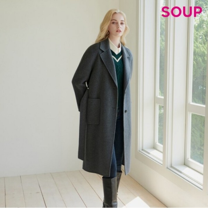 숲SOUP 아웃포켓 벨티드 핸드메이드 울코트 OYBHCC8