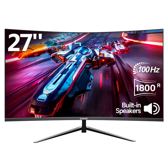 27인치 게이밍 모니터 1K FHD 100Hz 1800R 커브드, 사무용 모니터, 스피커 내장