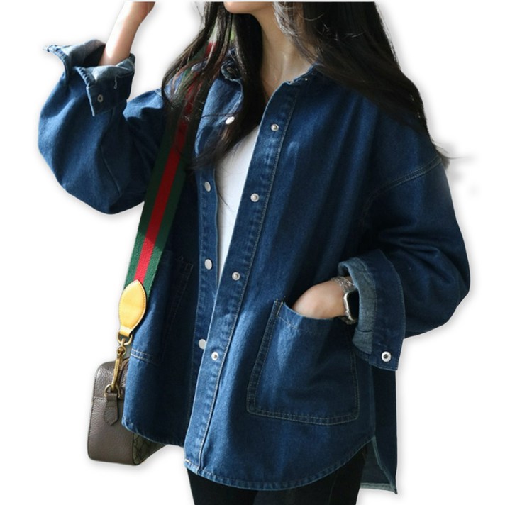 메리앤유 포켓 디테일 또또단추 오픈형 데님 자켓 청 남방 코트형