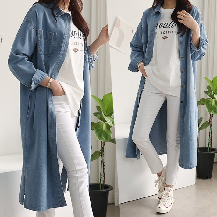 하늘바라기 여성용 시크 데님 롱 셔츠 하늘바라기 여성용 시크 데님 롱 셔츠