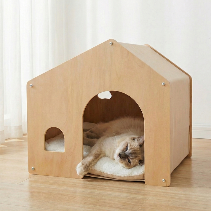 아그다 강아지 원목 하우스, 1개, 화이트