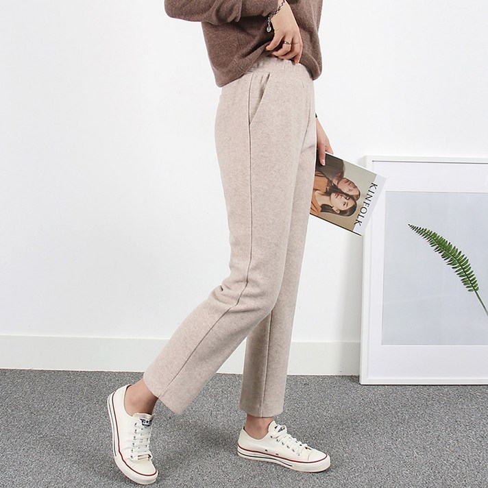 나인뮤즈 여성용 핏이예쁜 기모 리산드 밴딩슬랙스 3XL 빅사이즈까지 모직