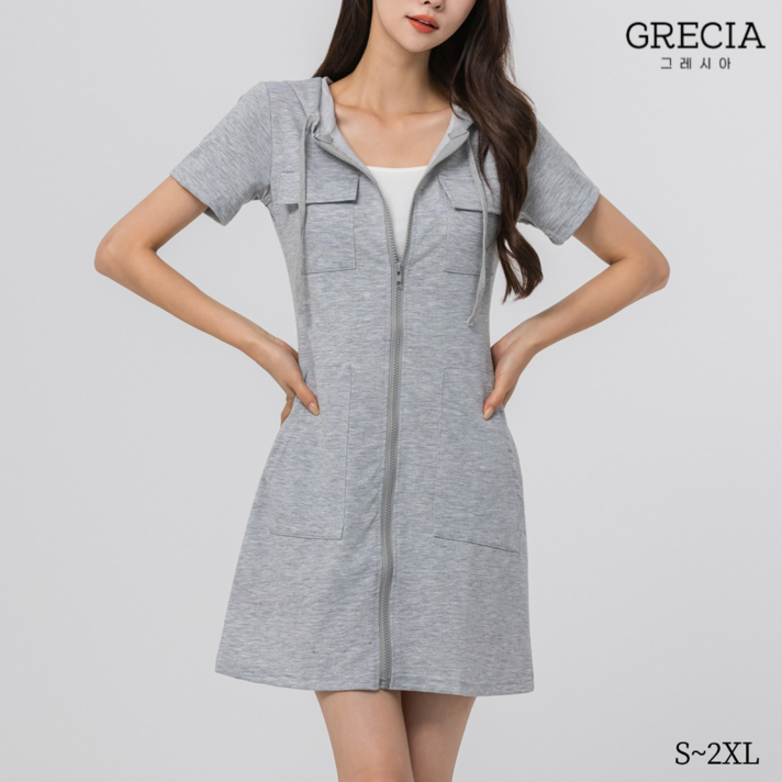 그레시아 여성 반팔 후드 집업 원피스 S2XL