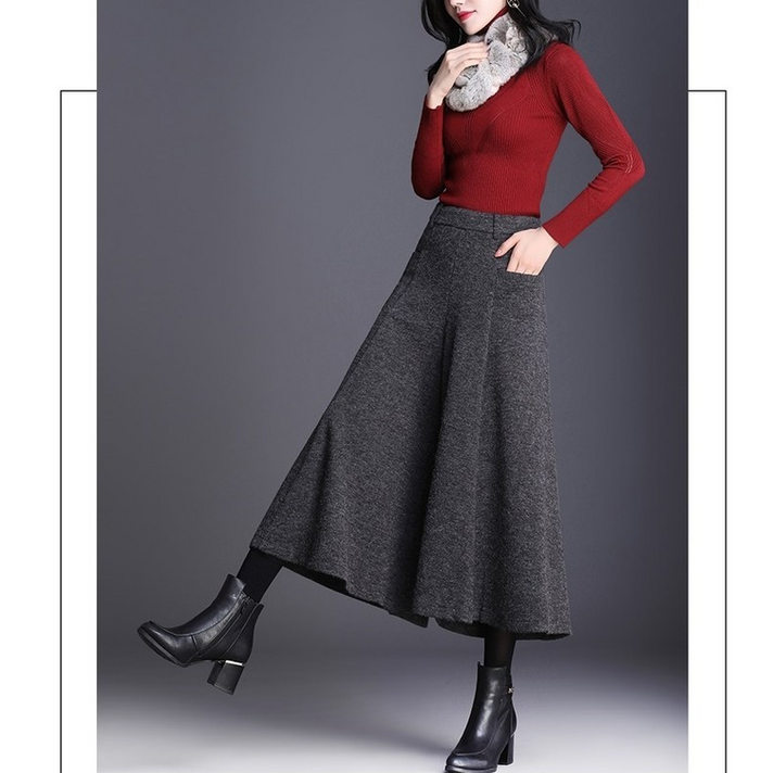 블랙보이 (001172) 여성 겨울바지 루즈핏 통바지 허리밴딩 A라인 팬츠 치마통바지