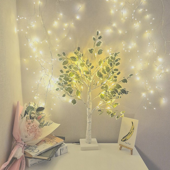 인테리어 감성 LED 화이트 트리 자작 나무 무드등, 흰색
