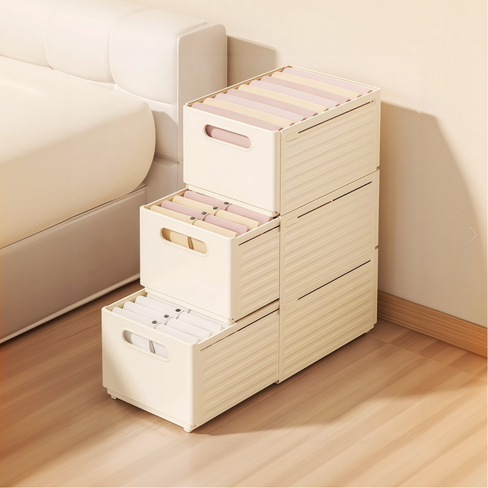 길이조절 접이식 옷장 주방 수납 정리함 3개, 3개, 카키