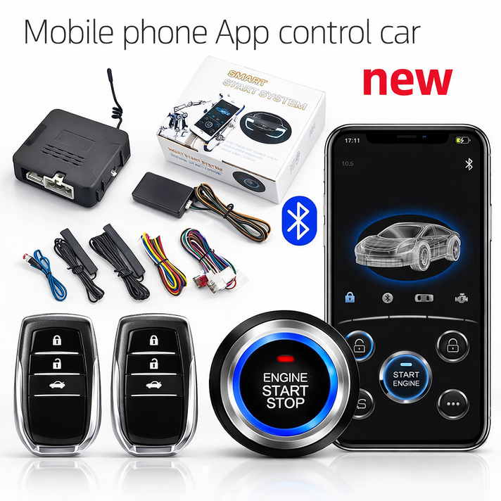 차량용 원버튼 시동기 스마트키 원격 시동 정지 블루투스 시스템 범용 자동차 스마트 휴대폰 앱 제어 스타트 엔진 점화 오픈 트렁크 원격 시동 자동 잠금 장치 X5 1세트