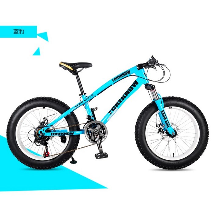 오프로드 광폭타이어 팻바이크 바퀴큰자전거 산악용 자전거 7단 화이트 MTB 20인치, 파란색스포크 휠