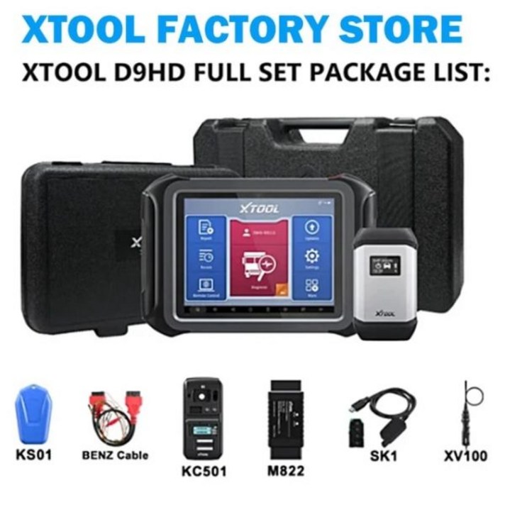 XTOOL D9 HD OBD2 스캐너, 12V 자동차 및 24V 헤비 듀티 트럭, 모든 시스템 진단 도구, ECU 프로그래밍, 자동 키 45  리셋, D9 HD Full Set