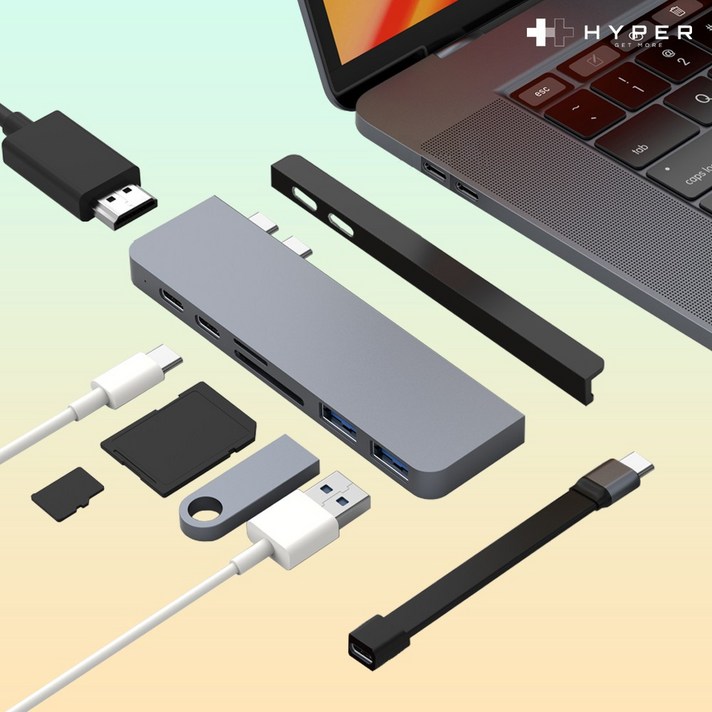 하이퍼드라이브 7in2 USBC 멀티허브 도킹스테이션 4K HDMI 100W PD충전 맥북노트북 호환 HD28C, 실버, 1개