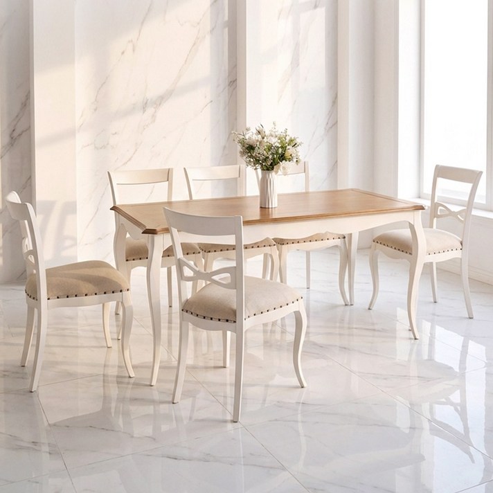 유캐슬 루앙 엔틱 4인 원목 식탁세트테이블의자4, 단품