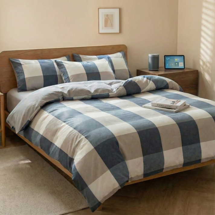 모던 체크 패턴 이불커버, 모던 블루 체크