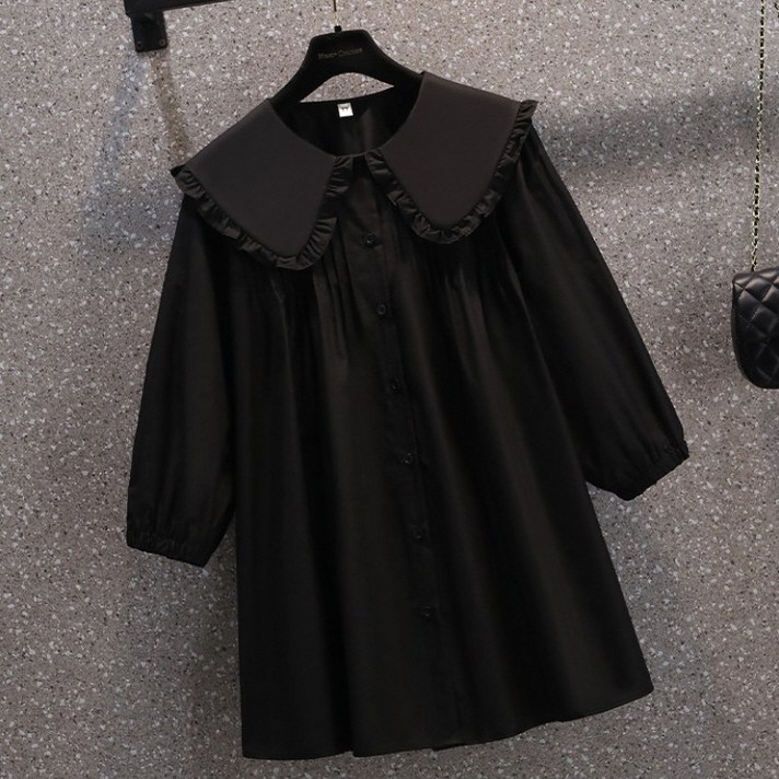 ZENCY 젠시 미니 빅카라 원피스 롱셔츠 롱블라우스