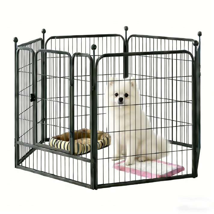 리빙가감법 반려동물 고품질 대형견 울타리 튼튼한 메탈 안전한 논슬립 자동 잠금 애견 펜스 대형 울타리, 1세트, 블랙