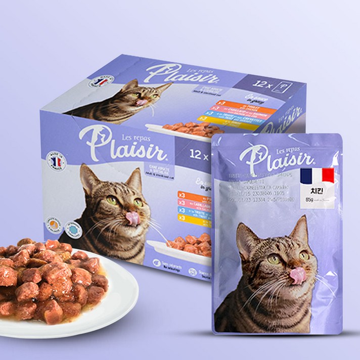 플레이저 신선한 육류를 사용한 고양이 그레이비 소스 파우치 청크 타입, 12개, 85g