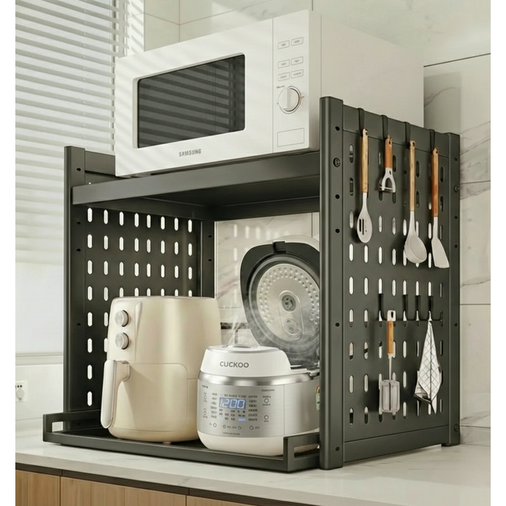 루트앤샵 높이조절 철제 슬라이드 전자레인지선반 2단 주방 선반, 그레이, 1개