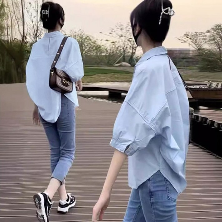 허블리 여성 여름 루즈핏 체형커버 코튼 셔츠