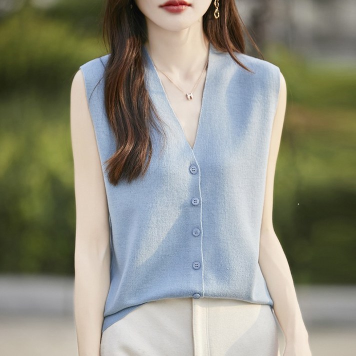 현혜가 여성 브이넥 서양풍 니트 베스트 데일리 베이직 카디건