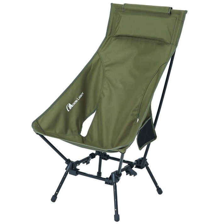 MOON LENCE 접이식 캠핑의자 하이백 사각 캠핑의자 4단 고도 조절 휴대용 접이식 의자 휴대용 의자 야외용 의자 편안한 리클라이너 베개 하중180kg, 1개, 그린