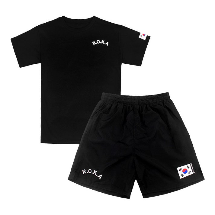 SET 쿨링 로카 반팔티 검정 1P 태극기 로카 반바지 검정 1P ROKA 쿨티셔츠 등산 헬스 반티 운동회