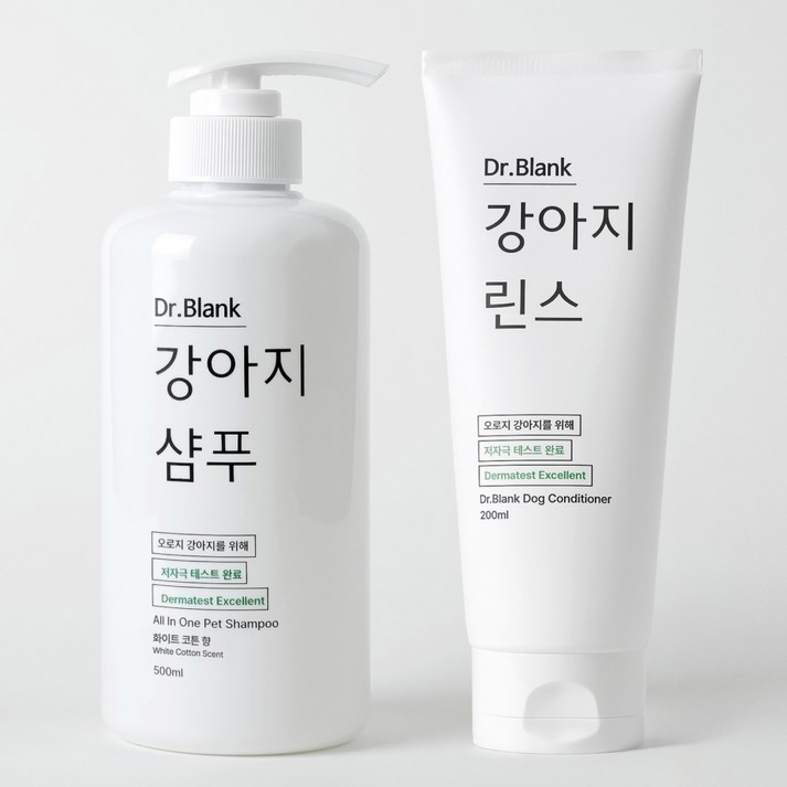 닥터블랭크 강아지 저자극 샴푸 화이트코튼향 500ml + 린스 트리트먼트 200ml 세트, 1세트