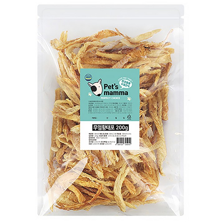 펫츠맘마 국내산 강아지 수제간식, 무염황태포, 200g, 1개 펫츠맘마 국내산 강아지 수제간식, 무염황태포, 200g, 1개