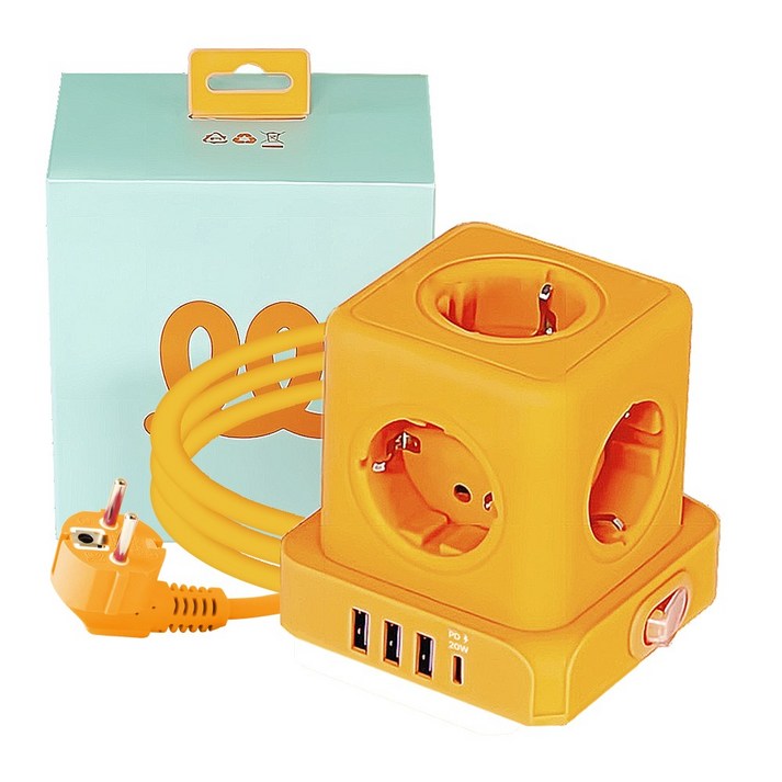 데코아르 멜로우 비비드 5구 멀티탭 4000W (USB-A x 3 , USB-C), 1개, 멀티탭 오렌지, 1.8m