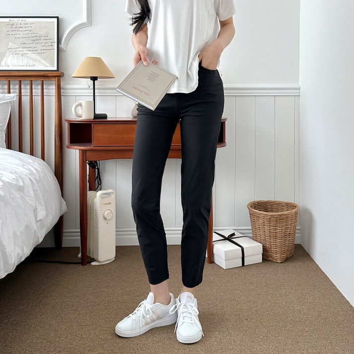 여성 밴딩 슬랙스 여름 스판 밴딩팬츠 슬림일자 빅사이즈 아이스바지 9부 키작녀 팬츠 국내생산