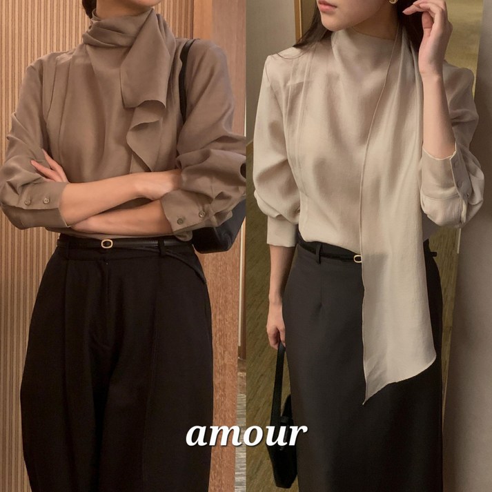 울 타이블라우스 하객블라우스 하객룩 오피스룩 고급블라우스