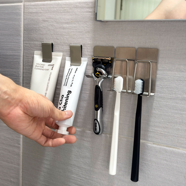 미늄 은은한 무광 올 스텐 칫솔 걸이, 1세트, 무광 2인