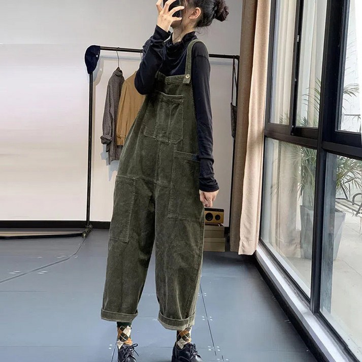 겨울용 골덴 멜빵바지 코듀로이 오버롤 팬츠 따뜻한 캐주얼 작업복 스타일