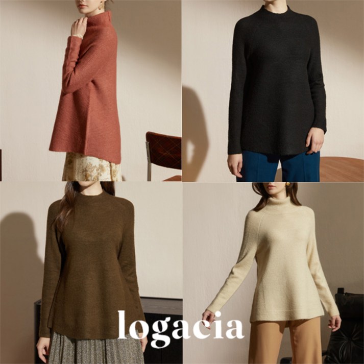 logacia 로가시아 울 블렌딩 세미홀가 터틀넥 윈터 풀오버 4종