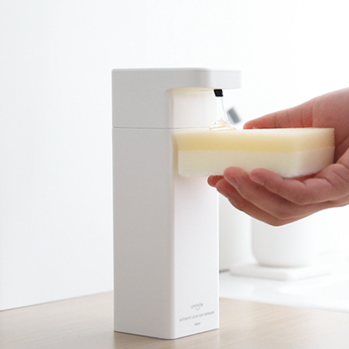 Umimile 자동 세정액 디스펜서 400ml 용량 IPX7 방수 흰색 충전식 젤 타입 주방세제 손세정기 프리미엄, 단색 화이트