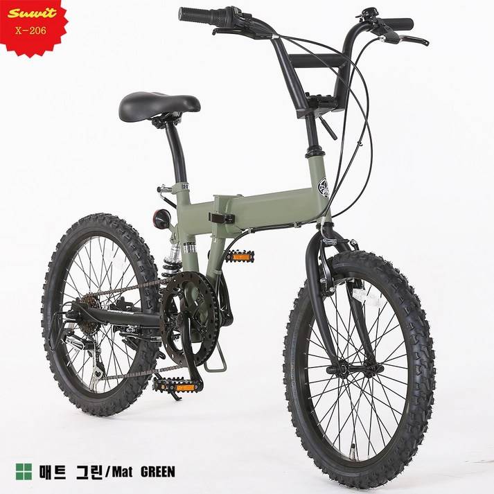 SUWIT X206 일본자전거 접이식 국내배송 경량,로드,서스펜션 20인치 6단 변속 산악 출퇴근 입문용 산책 미니벨로 자전거, 그린GREEN