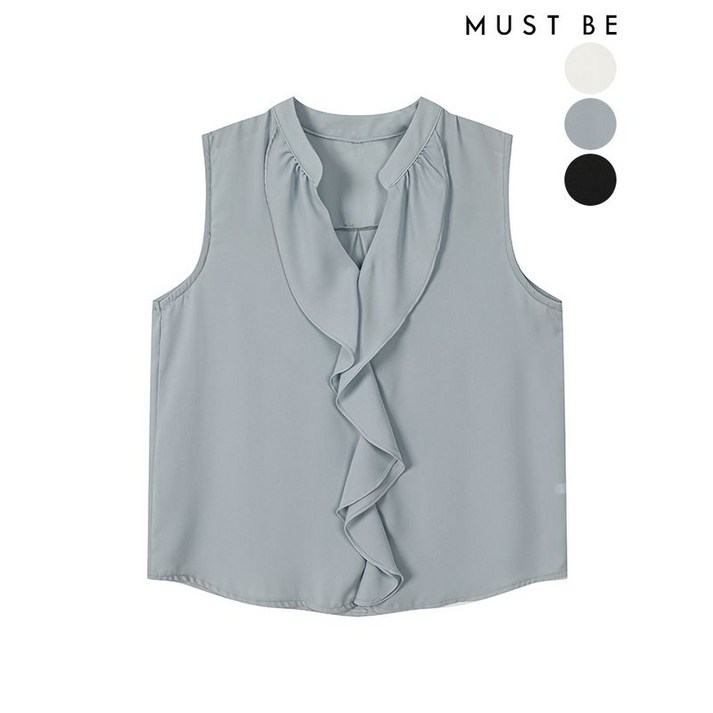 머스트비 여성 브이넥 러플 민소매 나시 블라우스