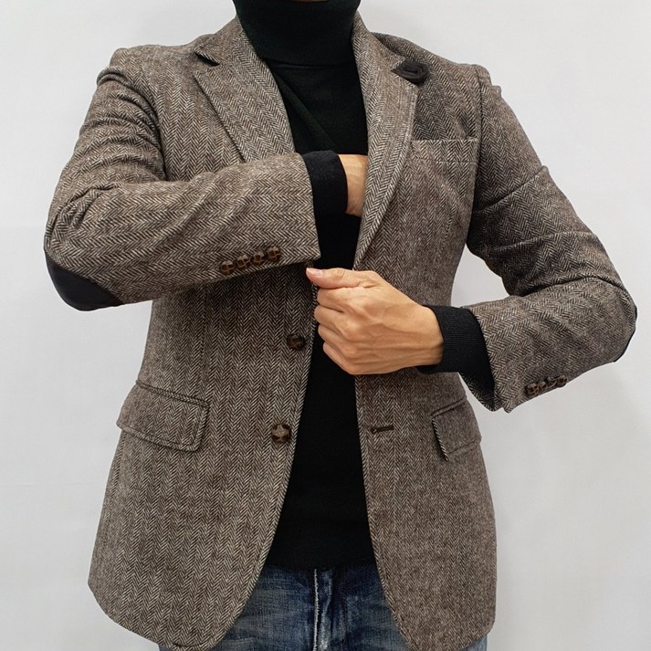 브랜드라인 남자 캐주얼 헤링본 체크 울 모직 빅사이즈 가을 겨울 콤비 자켓 정장 블레이저