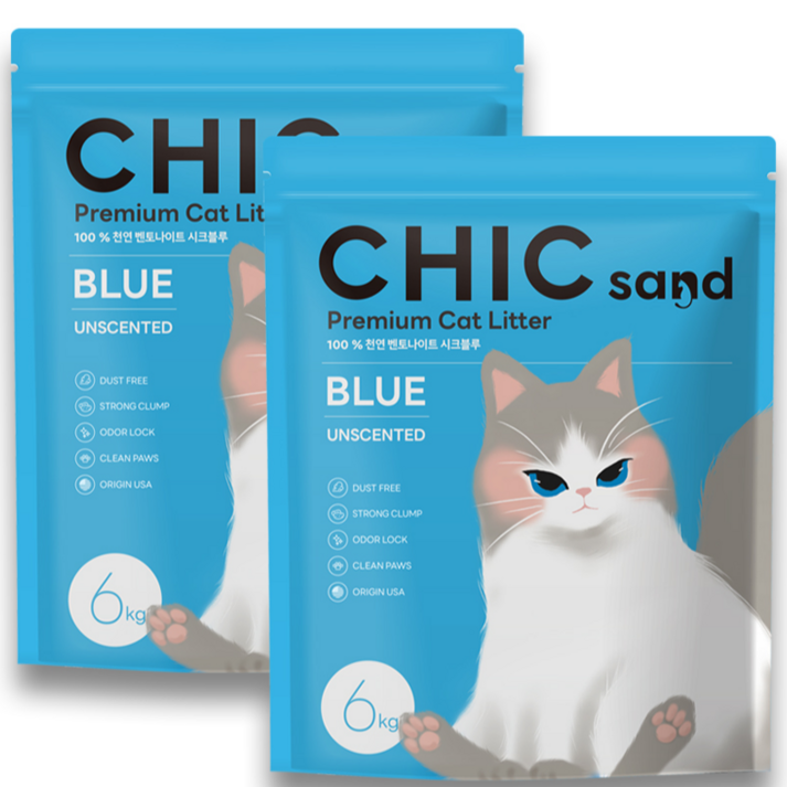 먼지없는모래 시크샌드 블루 프리미엄 벤토나이트 고양이 모래 6kg, 2팩