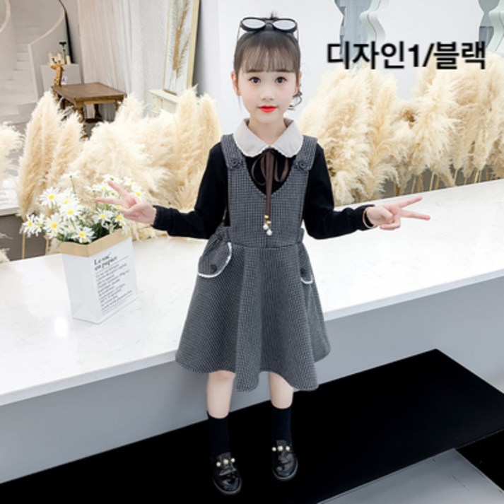 세븐스타 EW0409 여아 키즈 주니어 초등학생 봄 가을 고퀄 면혼방 리본 티셔츠 긴팔 미디 민소매 플리츠 주름 원피스 상하세트 치마 아동복