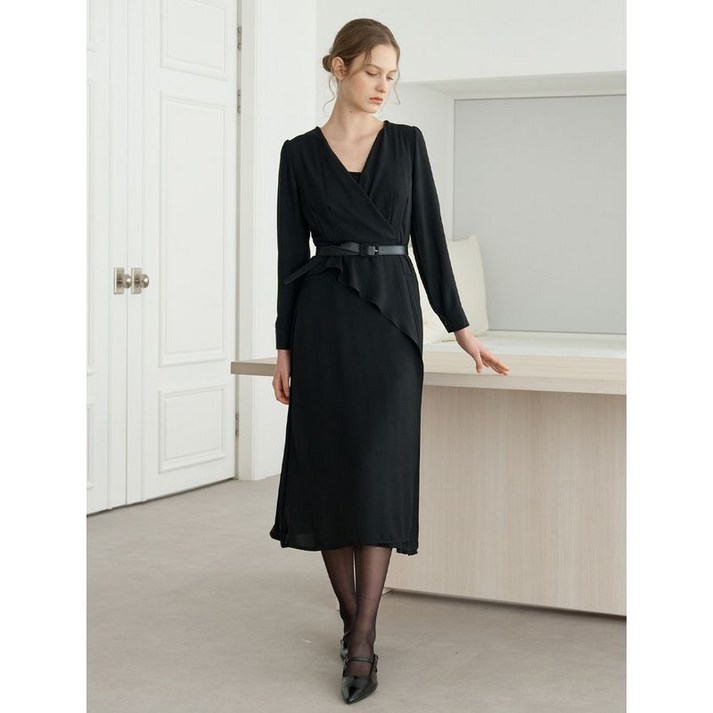 미니멈에브리데이 미니멈 에브리데이 브이넥 벨트 세트 언발 드레이프 롱 원피스 (EC1OW002D)