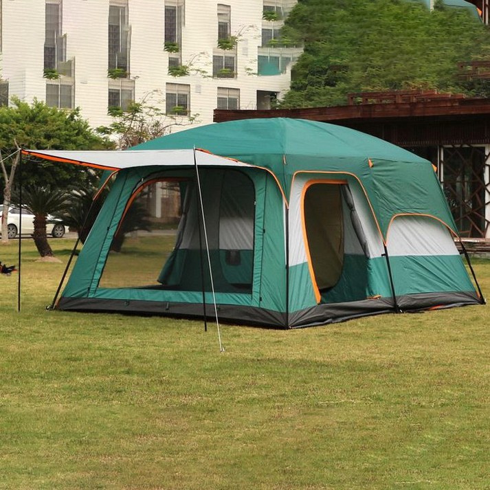 코코프 캠핑용 휴대용 글램핑 천막 투룸 패밀리 텐트 대형, 그린, 46인용
