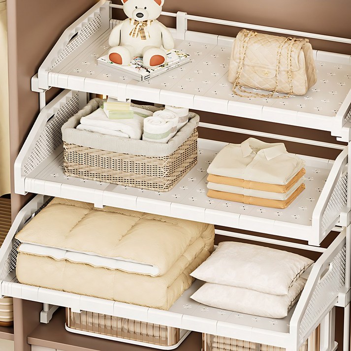 홈비 적층형 슬라이딩 옷장 수납 옷정리 트레이 선반, 1개, 화이트(높은 대형)