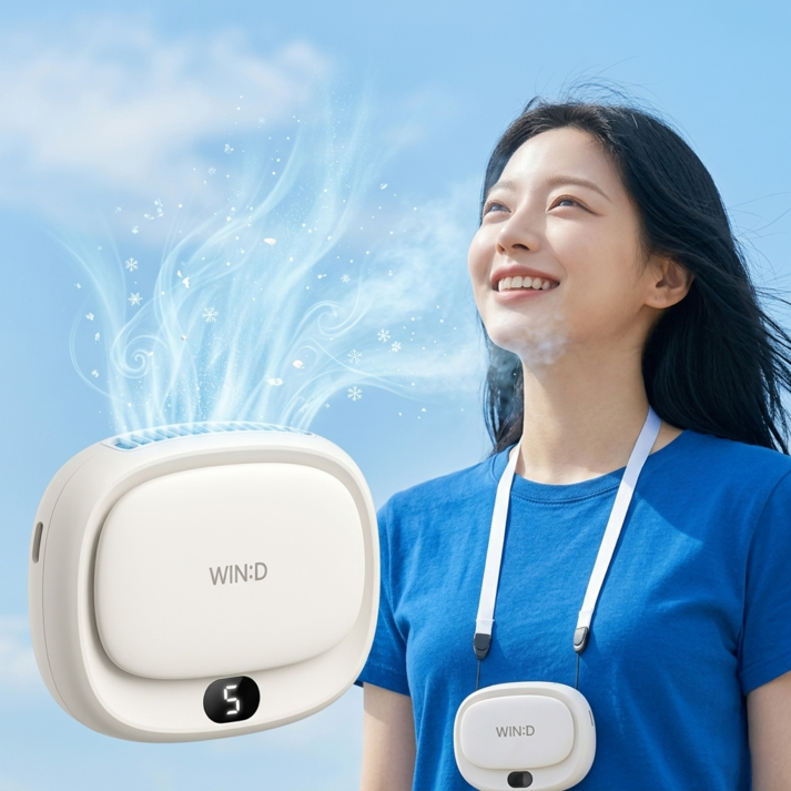 와이드 핸즈프리 WIN:D 휴대용 미니 선풍기 목걸이 탁상용 손풍기