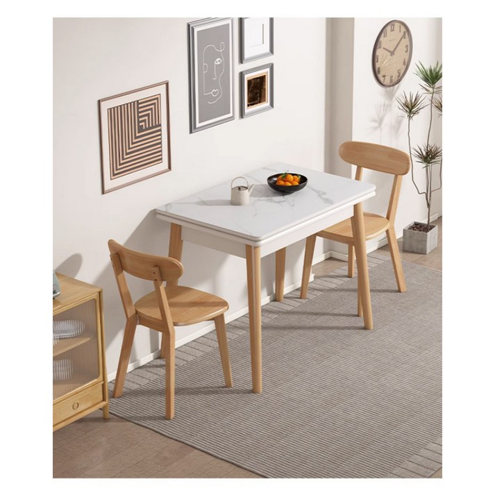 [착한나무] 접이식 식탁 세트 원목 확장형 윙드 테이블 의자 폴딩, 마블화이트