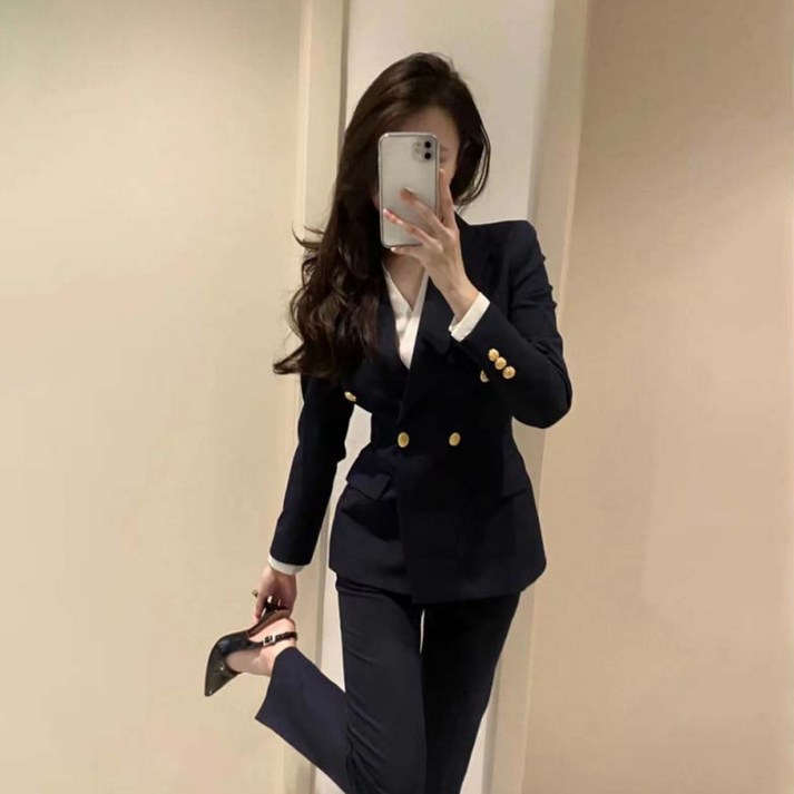 TIMEPURE 여성 정장 세트 투피스 비즈니스 봄 가을용 슬림핏 캐주얼 블레이저 오피스록 직장인 면접 출근룩 정장 자켓 바지 셋업 수트