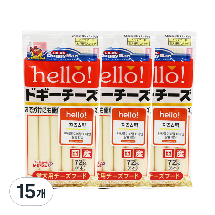 도기맨 헬로 치즈 스틱 강아지 간식 6p, 치즈맛, 72g, 15개 도기맨 헬로 치즈 스틱 강아지 간식 6p, 치즈맛, 72g, 15개